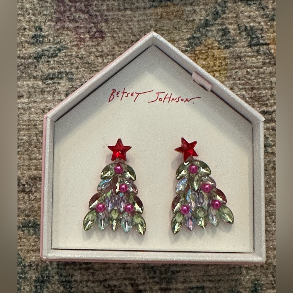 Betsey Johnson Rhinestone Christmas Tree Earrings